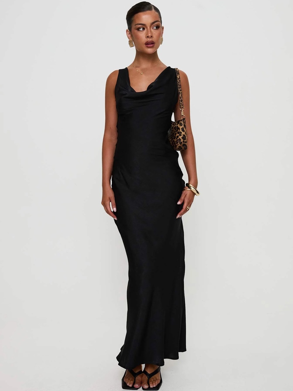 NWT Princess Polly Sleeveless Black Cowl Neck Maxi Dress US4